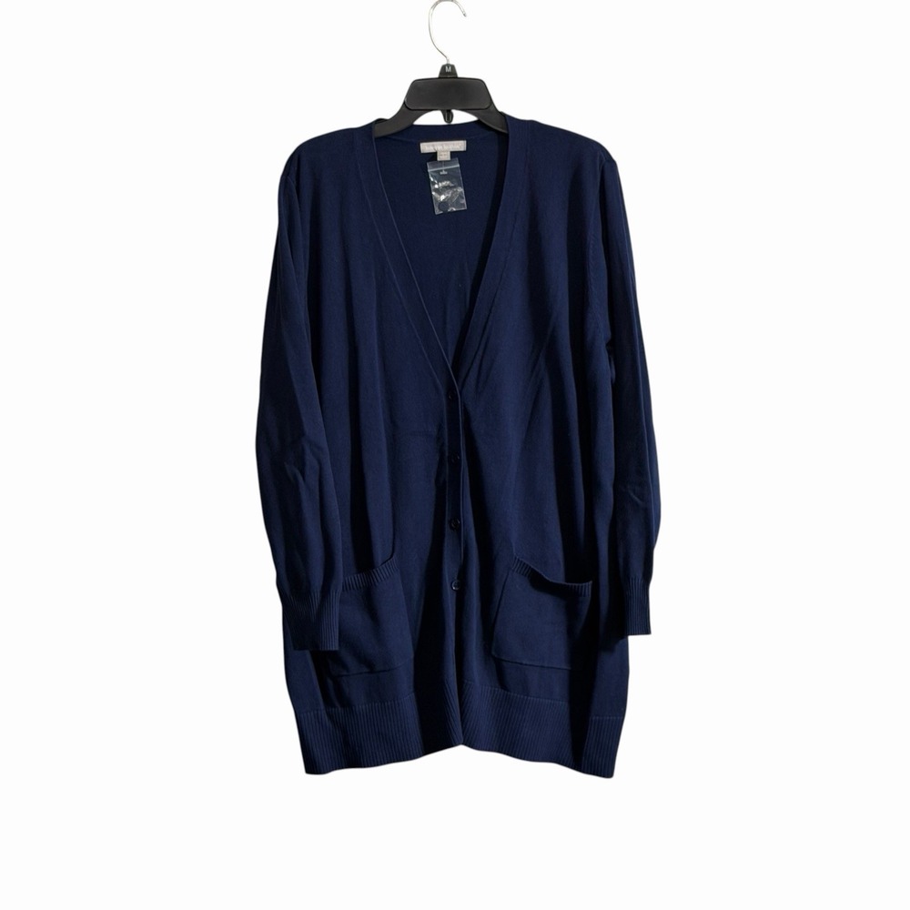 Woman Within Plus Size 18/20  Knit Button Front Cardigan Navy Blue Pockets NWOT